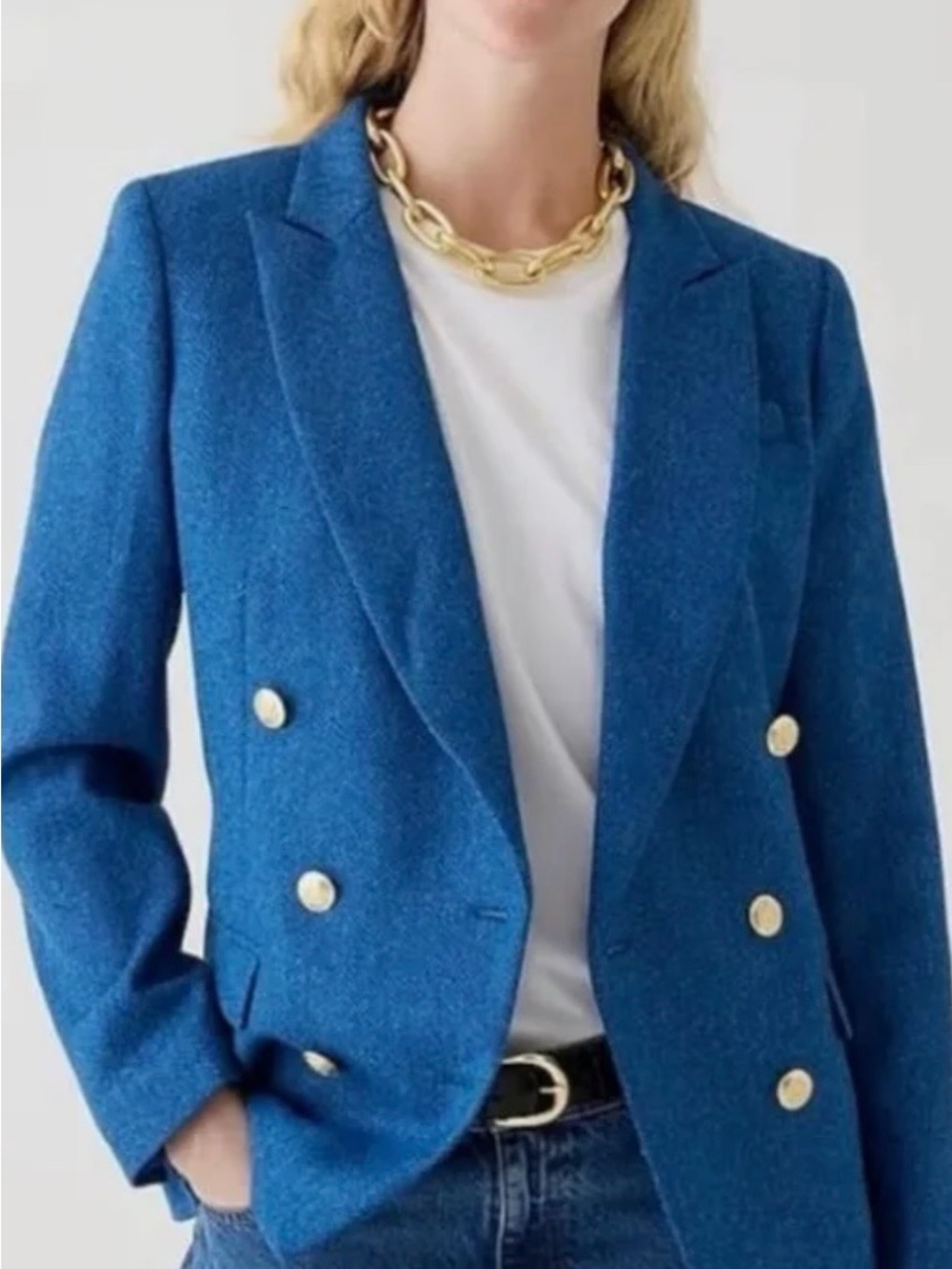 J. Crew Brynn Double-Breasted Blue Herringbone Women's Blazer